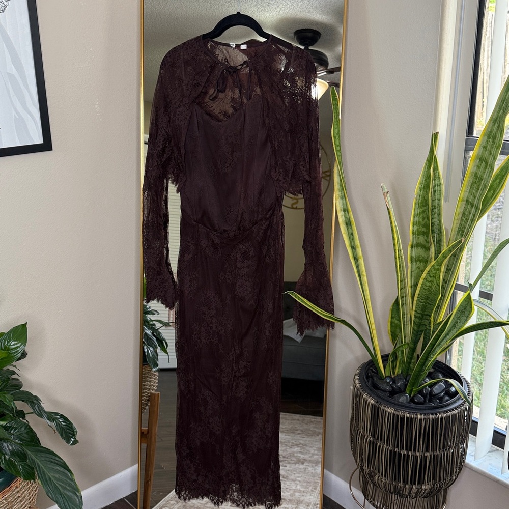 HOUSE OF CB 'Larra' Bitter Chocolate Lace Corset Midi Dress & Bolero NWOT - Picture 7 of 12